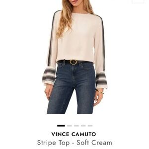 Vince Camuto Editorial Cream Shell Top with flair cuffs